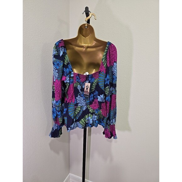 Sofia Vergera Babydoll Floral Top Blouse Womens XL Ruched Colorful Soft Vacation - Picture 4 of 9